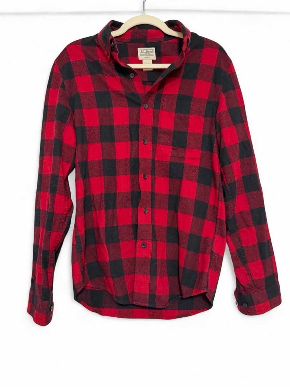 L.L. Bean Men's Red & Black Plaid Button-Down Shirt